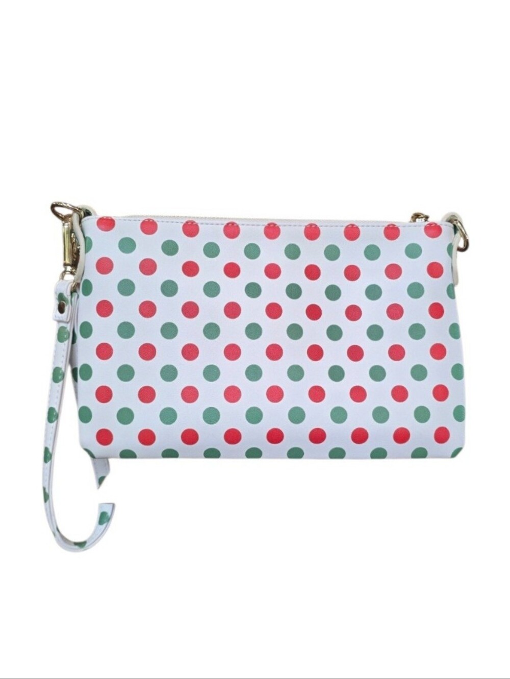 Charming Charlie Christmas Red Green White Polka Dot Crossbody Clutch Wristlet